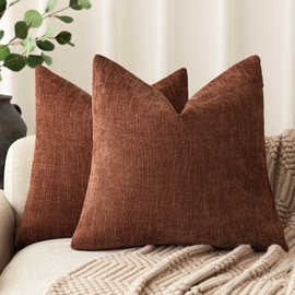 Foindtower Pack of 2 Soft Textured Chenille Throw Decorative Pillow Covers Square Accent Solid Cushion Cover Cozy Neutral Farmhouse Pillow Case for Couch Sofa Bedroom Living Room 20x20 Inch,Red Taupe