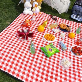 Large Checkered Waterproof Picnic & Camping Mat with Portable Bag 200x150 Yellow Check 10ea
