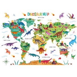 DECOWALL SG2-2312 Dinosaur World Map Wall Sticker Decor Kindergarten Nursery Kids Room DIY Wall Decal Sticker Wall Art Stickers Boys Girls Teens Children Bathroom Decoration Vinyl Bedroom Teens Kids