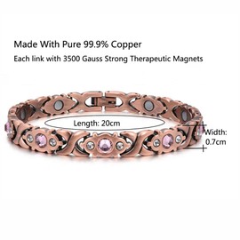 Women Pure Copper Bracelet with Pink Crystal with Jewelry Box