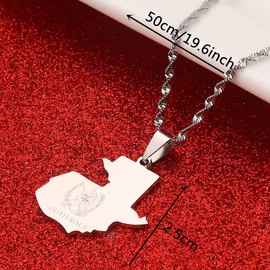 Stainless Steel Guatemala Map Flag Pendant Necklace for Women Men Jewelry Map of Guatemala (Silver Color)