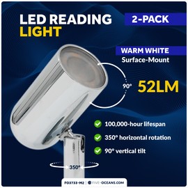 Five Oceans LED Reading Light, 12V Warm White, On-Off Switch, 52 LM, 12-30V DC, 2-Pack RV Interior Lighs for Boat, Trailer, Camper - FO3733-M2