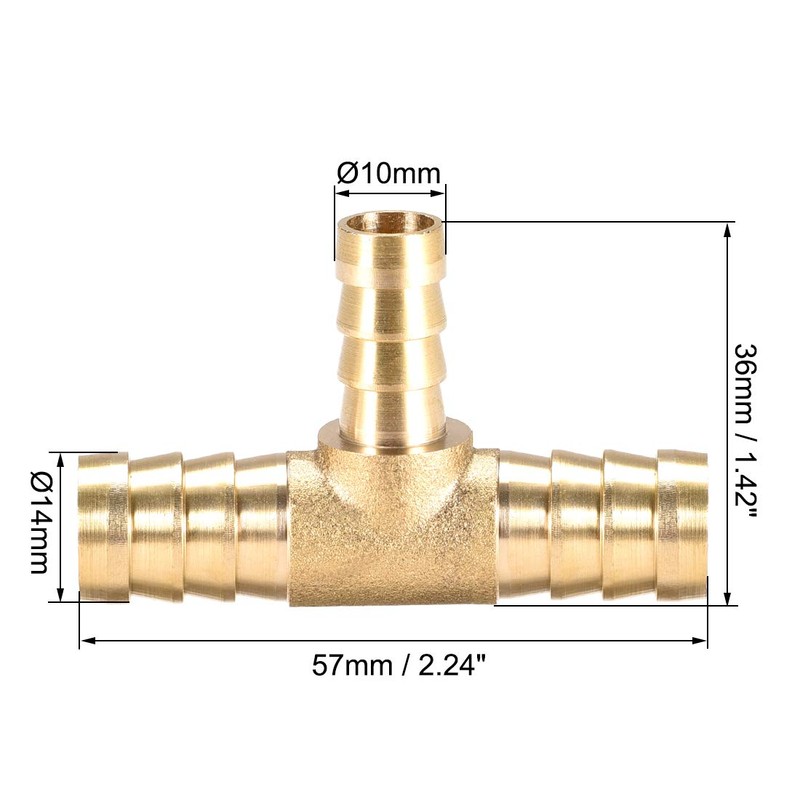 sourcing map Tee Brass Barb Fitting Reducer 3 Way, Fit