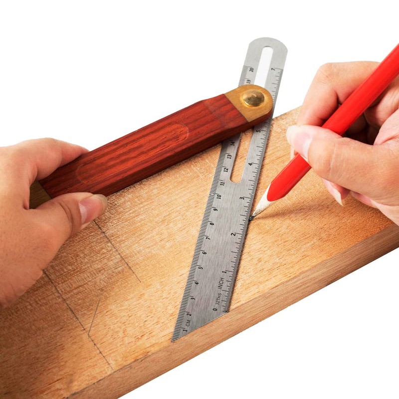 VOANZO 9Inch Adjustable Carpentry Square Bevel Gauge Wooden Sliding T