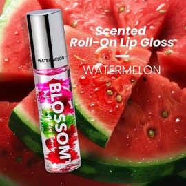 Blossom Brillo de labios enrollable, impregnado con flores reales, fabricado en Estados Unidos, 0.2 onzas líquidas / 0.2 onzas líquidas, sandía