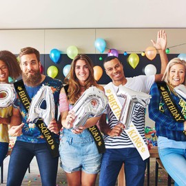 SKJIAYEE 7 Pcs Birthday King Sash and Birthday Squad Sashes Set, Funny Birthday Sashes for Men Birthday Party Supplies Gifts Favors, Black+White (Gold Letters)