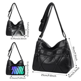 WITERY Women Soft PU Leather Crossboby Bag - Lightweight Multi-Pocket Shoulder Bag Pocketbooks Ladies Medium Purses Handbag (Black)