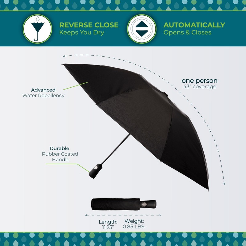 totes Men's and Women's Reverse Close Folding Umbrella with Auto