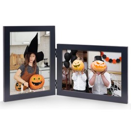 JD Concept Vertical Horizontal Combo, Double 5x7 Black Wood Foldable Picture Frame, Opening 4.5x6.5, Desktop or Wall Mounted, Portrait and Landscape View