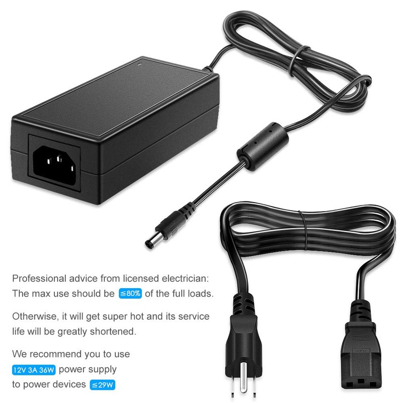 SHNITPWR 12V 3A 36W AC DC Power Supply Adapter 100V~240V