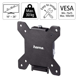 Hama TILT TV Wall Mount Tilting for 10 - 26 Inch Diagonal / Maximum 30 kg / VESA up to 100 x 100 / Distance from Wall 3.5 cm Black