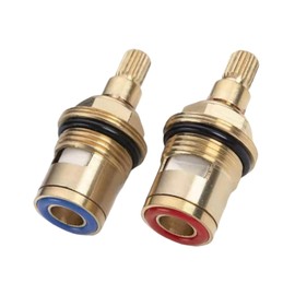 2 Pcs Ceramic Tap Cartridge 1/4 Turn 20 Spline, Tap Valve Replacement for Shower Bath Taps with Washers, Tap Glands Seals Repair Kit, Solid Brass Ceramic (1 Pair Hot & Cold)