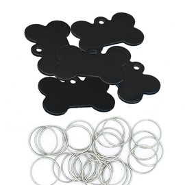 Aluminium Blank Bone Shape Dog ID Tags Pet ID Tags Number Tag with Key Ring 20pcs (Black)