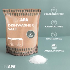 Ilyapa Dishwasher Salt 5 lbs - 100% Pure Natural Salt for Dishwasher - Dye and Fragrance Free Water Softener Crystals, Hard Water Rinse Aid