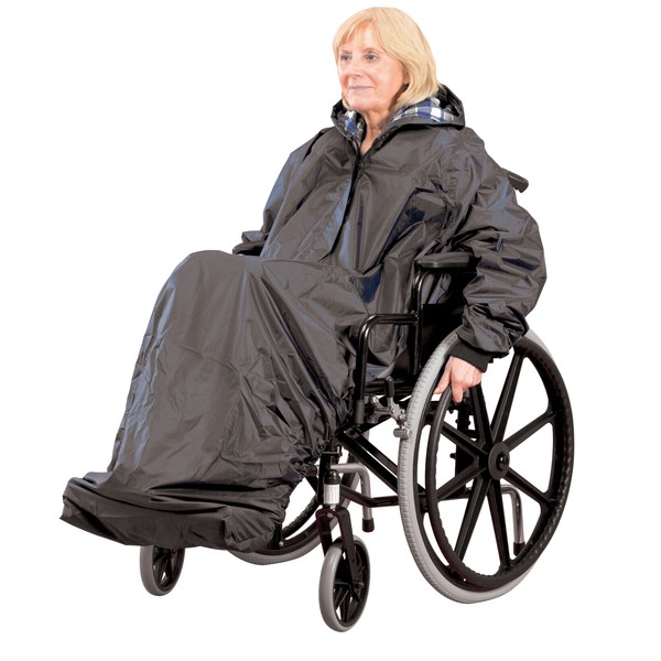 Homecraft Wheelchair Mac with Sleeves, Waterproof Complete Protection, Elasticated for Snug Fit, Prevents Fabric From Getting Wet, Knitted Cuffs, Unlined, Standard (Eligible for VAT relief in the UK)