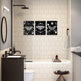 Moth Canvas Wall Art Black and White Gothic Pictures Witchy Wall Decor Framed 12x16 inches