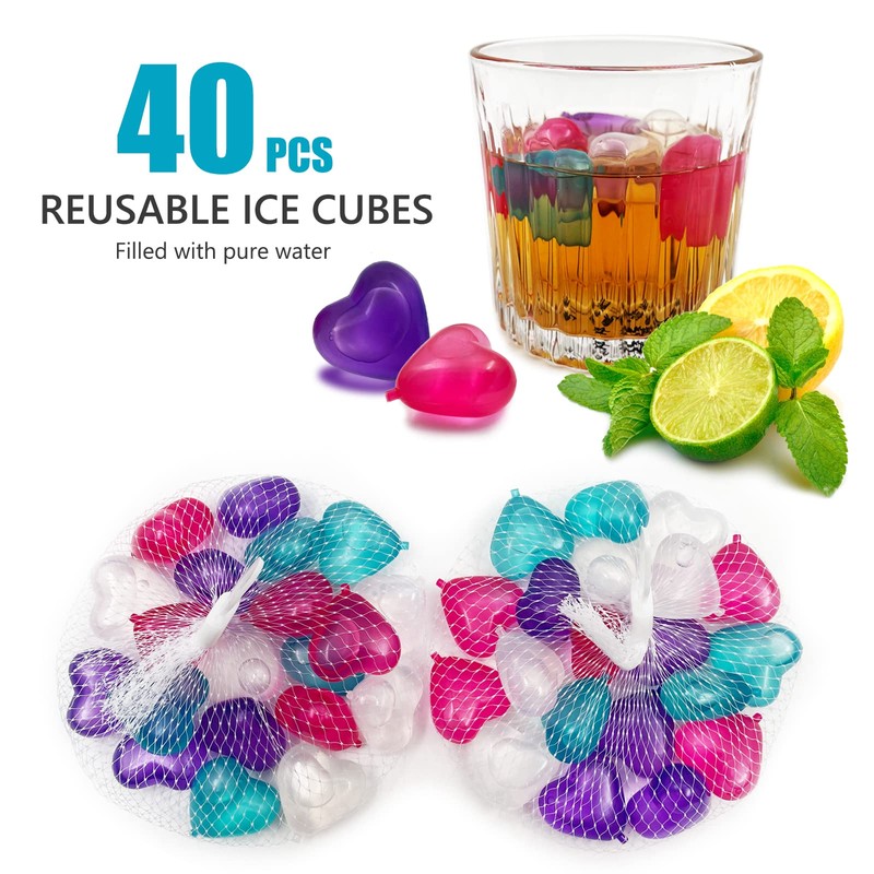Reusable Ice Cube, 40Pcs Plastic Ice Cubes, Quick-Freeze Easy-to-Clean Refreezable