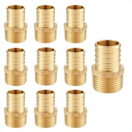 Flow Security Systems 10 Pack of 3/4 Inch PEX to 1/2 Inch Male NPT Brass Crimp Coupling Adapter Fittings For Pex Pipe Connection | ASTM F1807