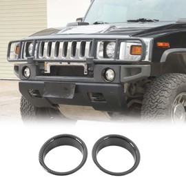 Front Bumper Driving Fog Light Ring Bezels Covers Trim Molding Fit for Hummer H2 2003-2009, ABS Front Fog Light Lamp Decoration Protector Accessories, 2PCS (Carbon Fiber Pattern)