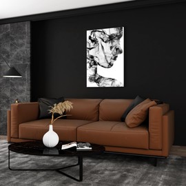 LUCCAZINI Abstract face silhouette from smoke black and white wall art 24x16in canvas stretched on wood frame