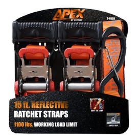 Everest 1.5" x 15' Ratchet Tie Down Straps S Hooks with Safety Clips 1100 lbs. Working Load Limit, 3300 lbs. Break Strength
