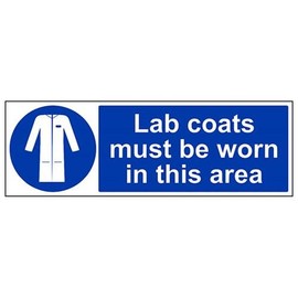 V Safety Lab Coats Must Be Worn In This Area PPE Sign - 600mm x 200mm - 1mm Rigid Plastic