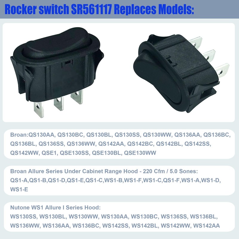 DTAIR SR561117 Range Hood Rocker Switch Replacement for Nutone Range