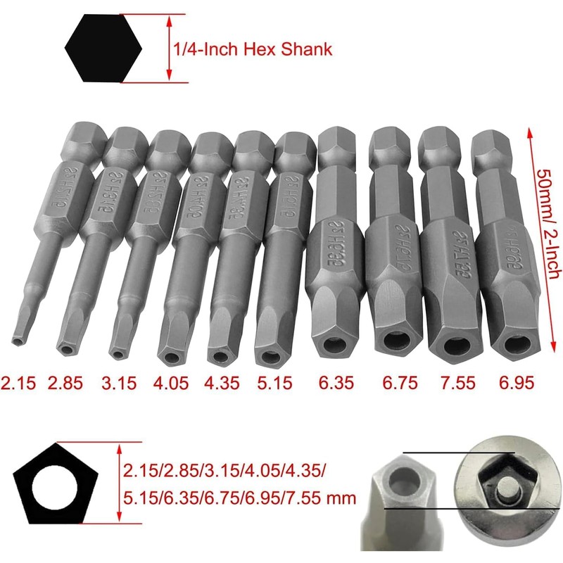 Bestgle 10 Pcs Magnetic Pentagon Head Screwdriver Bits Set 1/4
