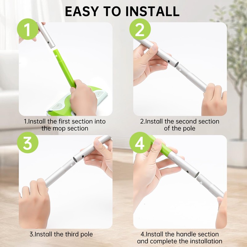 Mop Handle Compatible with Swiffer, Detachable Green Extra Long Mop