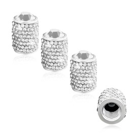 ZNDAW 4 PCS Tire Stem Valve Caps, Bling Crystal Rhinestone Wheel Tire Valve Cap Set with Rubber Ring, Dustproof Leakproof Sparkling Air Stem Cover Universal for Most Vehicles (White)