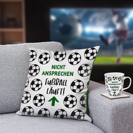 GRUSS & CO 48222 Cushion Motif "Football" Decorative Cushion, Cotton, 30 cm x 30 cm, Small Cushion with Saying, Football