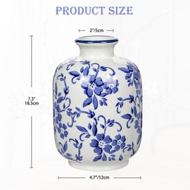 Hollyone Blue and White Porcelain Vase Large Chinoiserie Floral Vintage Tall Blue Ceramic Vases for Home Mantle Shelf Living Room Table Centerpieces Decor, 7.3 Inch