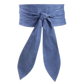 FEOYA Obi Belts for Women Women's Denim Waist Belt Wide Waistband Belt Adjustable Wrap Around Belts Fashion Knotted Cinch Belt Soft Long Tie Sash Belt for Dress Solid Color Versatile Denim Blue S M