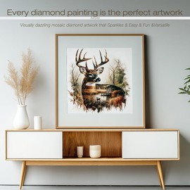 Sanjee Diamond Painting Kits for Adults, Deer Diamond Art Kits for Beginner, Diamond Dots Paintings 5D DIY Round Full Gem Art Crafts for Home Wall Decor Gift, 12 × 12 Inches