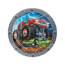 Fun Express Monster Truck Party Paper Dinner Plates - Disposable Dessert Plates for Racing Car Birthday Party Favors - Monster Trucks Party Supplies Plates for Boys Party Decorations - 8 Pieces