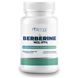 NAIMA Berberine HCL 97%, 100 Cápsulas | Suplemento Alimenticio 100% Puro y Natural | Soporte Digestivo, Bienestar General | Sin Aditivos ni Rellenos