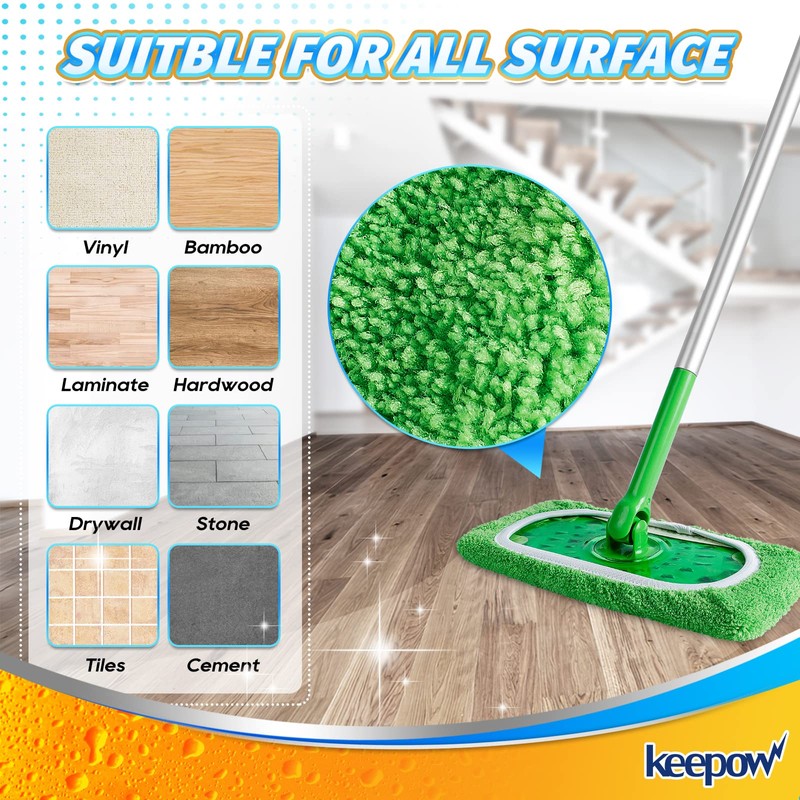 KEEPOW Reusable Wet Pads Refills Compatible with Swiffer Sweeper Mop,