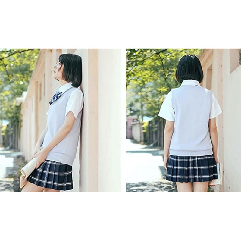 MIRIPARIS Cotton Knit Vest, School Vest, Plain, 100% Cotton, V-Neck,