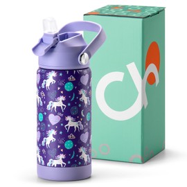 Choco Mocha Kids Insulated Water Bottle for Girls with Straw for School Stainless Steel with Handle Insulated Spill Proof Water Bottle for Kids 14 Oz,Purple Unicorn