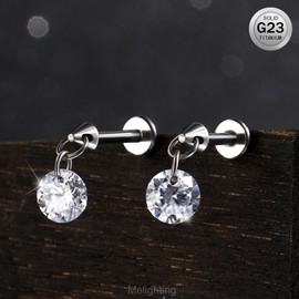 Melighting CZ Flat Back Earring 16G Cartilage Piercing JewelleryTitanium Tragus Stud Threadless Push in Helix Earring, 16G 6MM, Titan, Zirkonia