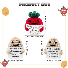 Gkuzus 6Pcs Positive Gifts Funny Potato Doll Crochet Tomato Knitted Wool Creative Cute Toy with Positive Card Good Luck Encouragement for Birthday Holiday Party(T+P+L)