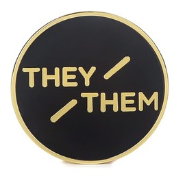 They Them Pronoun Brooch Button Non-Binary Badge Enamel Lapel Pin - NB Pride Genderqueer Gender Identity Pin (Gold)