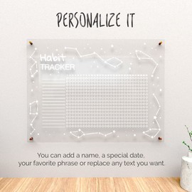 Wall Planner Acrylic Calendar Dry Erase Board Made in USA by Quetzal Studio. 14x9 | Black Hardware | Habit Tracker Constellations | Includes Marker