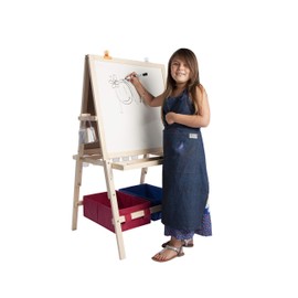 First Impressions Multi-Use Children's Wood Art Easel w/ Paint Brush, Tools, Dry Marker Storage Bins - Light Wood Finish