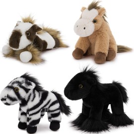 MorisMos Cute 4-Piece Horse Cuddly Toy Set, Soft Kawaii 25 cm Small Plush Horse, Decorative Doll Pony Soft Toy, Horseteddy Gift Children Baby