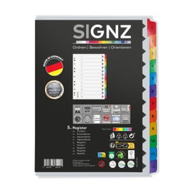 SIGNZ Index DIN A4, 12 pieces, 5 pieces, extra strong dividers, CO2 neutral, made in Germany