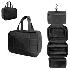 Hanging Toiletry Bag for Men Women, Large Hanging Travel Makeup Bag Wash Bag Foldable Travel Bag with 4 Compartments for Toiletries Accessorie and Cosmetics Portable Bathroom Bag with Hook