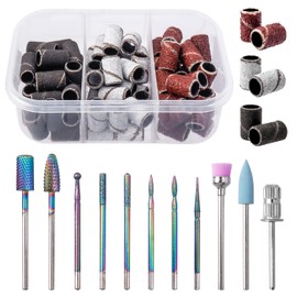 Mesee Nail Drill Bits Set, 10Pcs Tungsten Carbide Nail File Bits + 75pcs Nail Sanding Bands with Mandrel Bit Gel Acrylic Nails Cuticle Remove Bits Electric Rotary Burrs for Manicure Pedicure