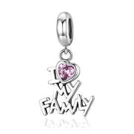 NINGAN I Love My Family Dangle Charm 925 Sterling Silver Pendant Fits European Charm Bracelets and Necklaces