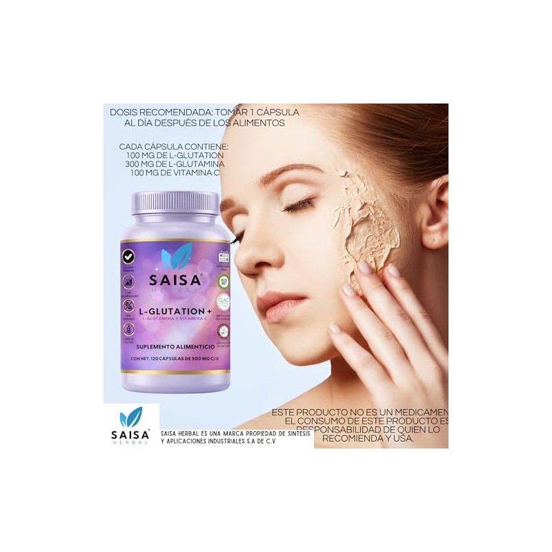 SAISA HERBAL L-Glutatión con L-Glutamina y Vitamina C, 120 Cápsulas